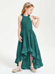 Trendy Boho Junior Bridesmaid Dresses Asymmetrical Cascading Skirt Peacock