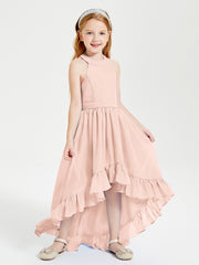 Trendy Boho Junior Bridesmaid Dresses Asymmetrical Cascading Skirt Pearl Pink