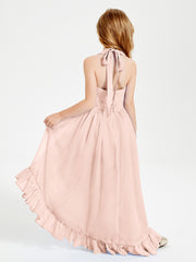 Trendy Boho Junior Bridesmaid Dresses Asymmetrical Cascading Skirt Pearl Pink
