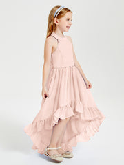 Trendy Boho Junior Bridesmaid Dresses Asymmetrical Cascading Skirt Pearl Pink