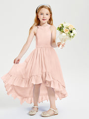 Trendy Boho Junior Bridesmaid Dresses Asymmetrical Cascading Skirt Pearl Pink