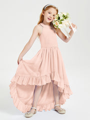 Trendy Boho Junior Bridesmaid Dresses Asymmetrical Cascading Skirt Pearl Pink