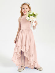 Trendy Boho Junior Bridesmaid Dresses Asymmetrical Cascading Skirt Pearl Pink