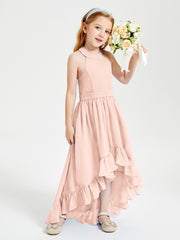 Trendy Boho Junior Bridesmaid Dresses Asymmetrical Cascading Skirt Pearl Pink