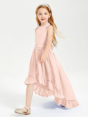 Trendy Boho Junior Bridesmaid Dresses Asymmetrical Cascading Skirt Pearl Pink