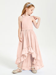 Trendy Boho Junior Bridesmaid Dresses Asymmetrical Cascading Skirt Pearl Pink