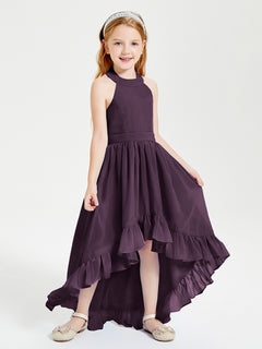 Trendy Boho Junior Bridesmaid Dresses Asymmetrical Cascading Skirt Plum