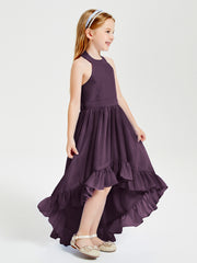 Trendy Boho Junior Bridesmaid Dresses Asymmetrical Cascading Skirt Plum