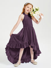 Trendy Boho Junior Bridesmaid Dresses Asymmetrical Cascading Skirt Plum