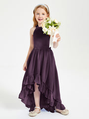 Trendy Boho Junior Bridesmaid Dresses Asymmetrical Cascading Skirt Plum