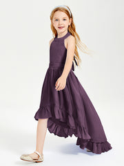 Trendy Boho Junior Bridesmaid Dresses Asymmetrical Cascading Skirt Plum