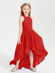 Trendy Boho Junior Bridesmaid Dresses Asymmetrical Cascading Skirt Red