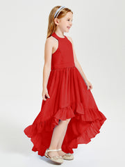 Trendy Boho Junior Bridesmaid Dresses Asymmetrical Cascading Skirt Red