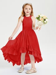 Trendy Boho Junior Bridesmaid Dresses Asymmetrical Cascading Skirt Red