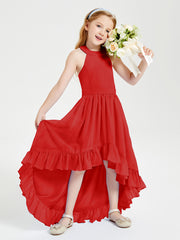 Trendy Boho Junior Bridesmaid Dresses Asymmetrical Cascading Skirt Red