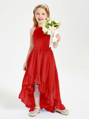 Trendy Boho Junior Bridesmaid Dresses Asymmetrical Cascading Skirt Red