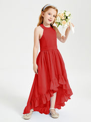 Trendy Boho Junior Bridesmaid Dresses Asymmetrical Cascading Skirt Red