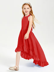 Trendy Boho Junior Bridesmaid Dresses Asymmetrical Cascading Skirt Red