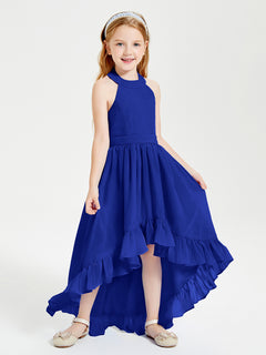 Trendy Boho Junior Bridesmaid Dresses Asymmetrical Cascading Skirt Royal Blue