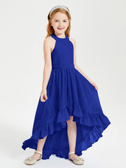 Trendy Boho Junior Bridesmaid Dresses Asymmetrical Cascading Skirt Royal Blue
