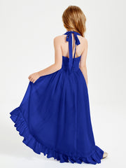Trendy Boho Junior Bridesmaid Dresses Asymmetrical Cascading Skirt Royal Blue