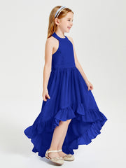 Trendy Boho Junior Bridesmaid Dresses Asymmetrical Cascading Skirt Royal Blue