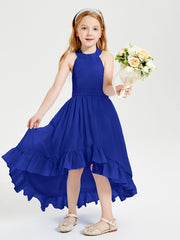 Trendy Boho Junior Bridesmaid Dresses Asymmetrical Cascading Skirt Royal Blue