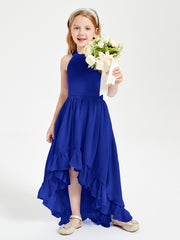 Trendy Boho Junior Bridesmaid Dresses Asymmetrical Cascading Skirt Royal Blue
