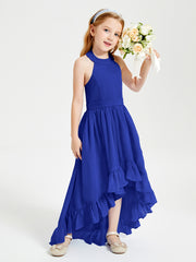 Trendy Boho Junior Bridesmaid Dresses Asymmetrical Cascading Skirt Royal Blue