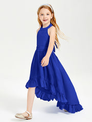Trendy Boho Junior Bridesmaid Dresses Asymmetrical Cascading Skirt Royal Blue