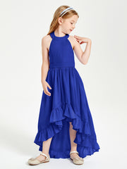 Trendy Boho Junior Bridesmaid Dresses Asymmetrical Cascading Skirt Royal Blue