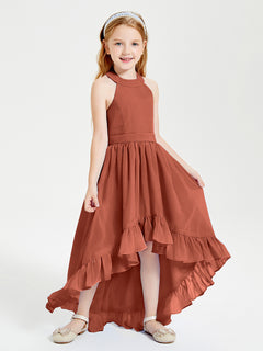 Trendy Boho Junior Bridesmaid Dresses Asymmetrical Cascading Skirt Rust