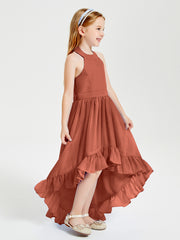 Trendy Boho Junior Bridesmaid Dresses Asymmetrical Cascading Skirt Rust