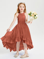 Trendy Boho Junior Bridesmaid Dresses Asymmetrical Cascading Skirt Rust