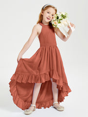 Trendy Boho Junior Bridesmaid Dresses Asymmetrical Cascading Skirt Rust