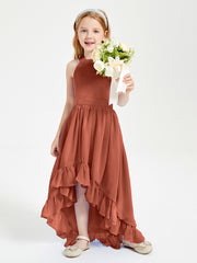 Trendy Boho Junior Bridesmaid Dresses Asymmetrical Cascading Skirt Rust