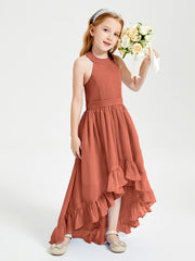 Trendy Boho Junior Bridesmaid Dresses Asymmetrical Cascading Skirt Rust