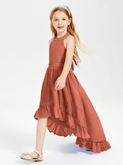 Trendy Boho Junior Bridesmaid Dresses Asymmetrical Cascading Skirt Rust
