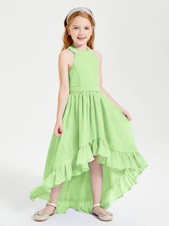 Trendy Boho Junior Bridesmaid Dresses Asymmetrical Cascading Skirt Sage