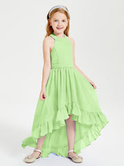 Trendy Boho Junior Bridesmaid Dresses Asymmetrical Cascading Skirt Sage