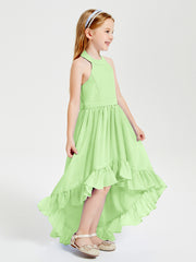 Trendy Boho Junior Bridesmaid Dresses Asymmetrical Cascading Skirt Sage