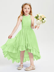 Trendy Boho Junior Bridesmaid Dresses Asymmetrical Cascading Skirt Sage