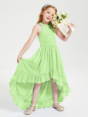 Trendy Boho Junior Bridesmaid Dresses Asymmetrical Cascading Skirt Sage