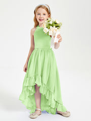 Trendy Boho Junior Bridesmaid Dresses Asymmetrical Cascading Skirt Sage
