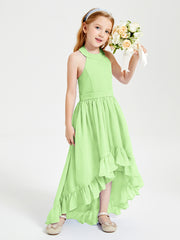 Trendy Boho Junior Bridesmaid Dresses Asymmetrical Cascading Skirt Sage
