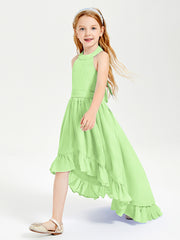 Trendy Boho Junior Bridesmaid Dresses Asymmetrical Cascading Skirt Sage