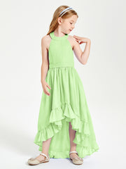 Trendy Boho Junior Bridesmaid Dresses Asymmetrical Cascading Skirt Sage