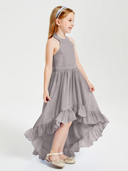 Trendy Boho Junior Bridesmaid Dresses Asymmetrical Cascading Skirt Silver