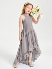 Trendy Boho Junior Bridesmaid Dresses Asymmetrical Cascading Skirt Silver