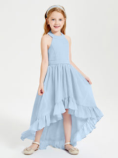 Trendy Boho Junior Bridesmaid Dresses Asymmetrical Cascading Skirt Sky Blue